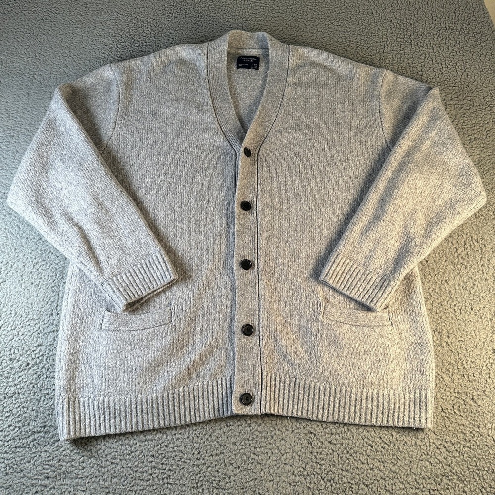 Abercrombie Fitch Cardigan Mens XXL Tall Gray VNeck Button Front Pocket Knit